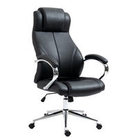 CHEFSESSEL Echtleder schwarz - Chromfarben/Schwarz, Leder/Metall (64/120/79cm) - CLP