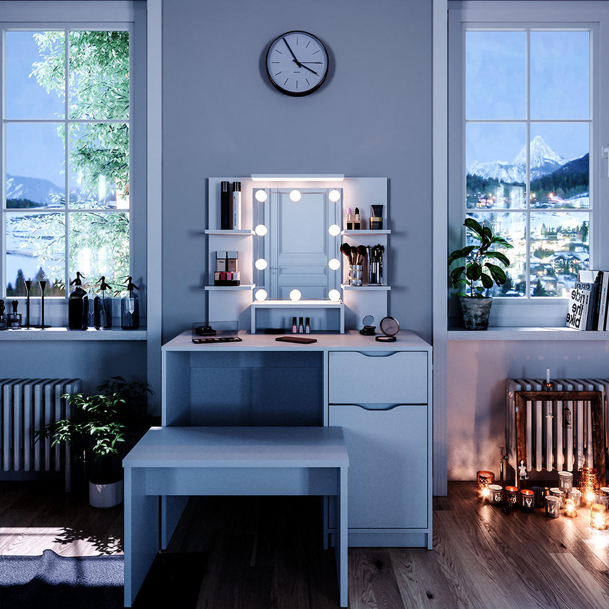SCHMINKTISCH Ruben Little Weiß 100 cm mit LED Beleuchtung und Bank - Weiß, Holzwerkstoff (100/142/42cm) - Vicco