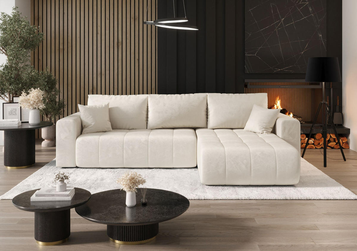 ECKSOFA mit Schlaffunktion MILO R Monolith 02 Rechts - Beige, Textil (280/175cm) - Bedante