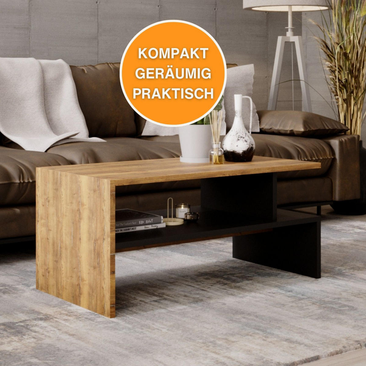 COUCHTISCH Holzwerkstoff rechteckig stabil Nussbaumfarben 50/45/93cm - Nussbaumfarben/Schwarz, Holzwerkstoff (50/93/45cm) - CraftPAK