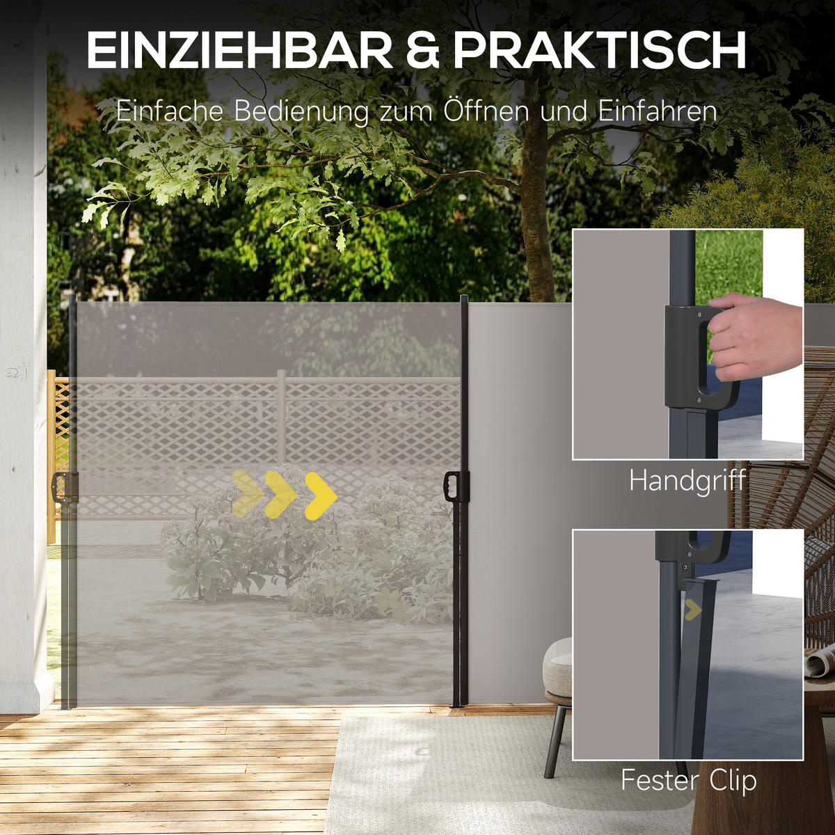 SEITENMARKISE, Hellgrau, 300L x 100H cm/300L x 140H cm, Polyesterstoff, Metall - Hellgrau, Kunststoff (3.5/140cm) - Outsunny