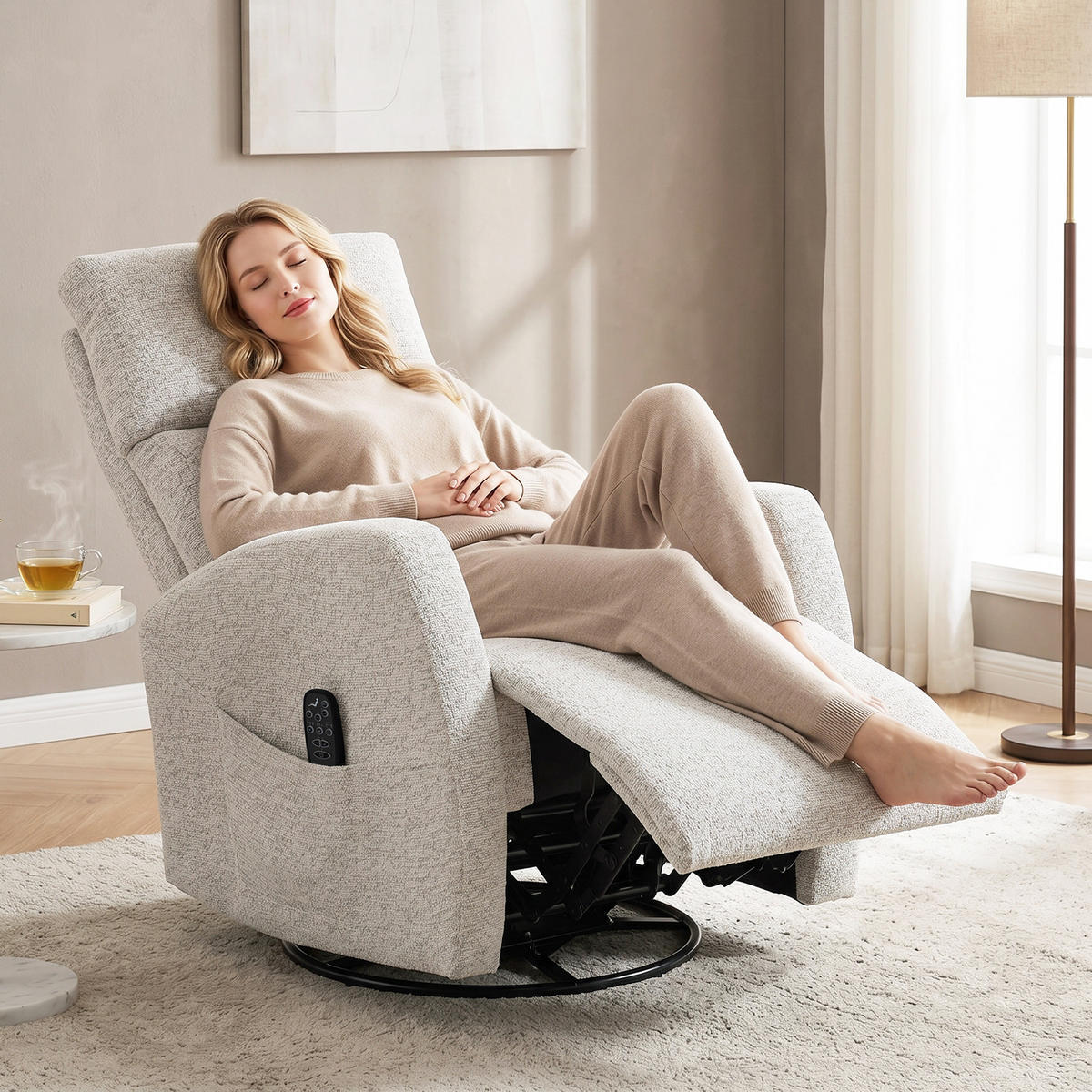 MASSAGESESSEL Creme mit Massagefunktion und Heizung 163/73,5/86 cm - Creme, Textil (163/86/73.5cm) - PANGIVO