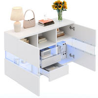 SIDEBOARD 140/35/75 cm weiß aus Holzwerkstoff mit LED und Glas - Weiß, Holzwerkstoff (140/75/35cm) - OKWISH