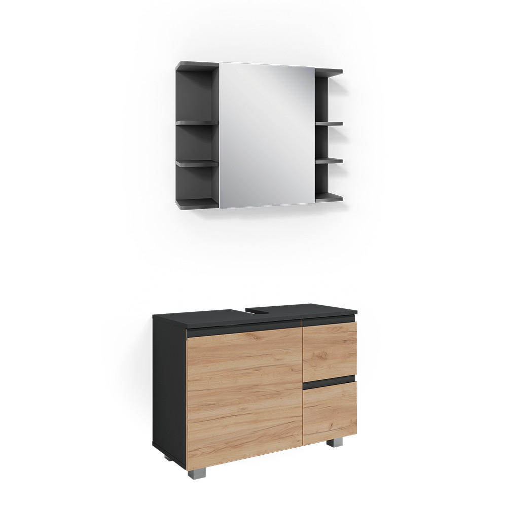 SET MOBILIER BAIE J-Shape, antracit/Stejar auriu, 2 piese