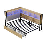 POLSTERBETT 90/200 cm in Natürlich mit 2 Schubladen, LED-Beleuchtung und USB-/Type-C-Ladeanschlüssen - Naturfarben, Metall (90/200cm) - Oxeza