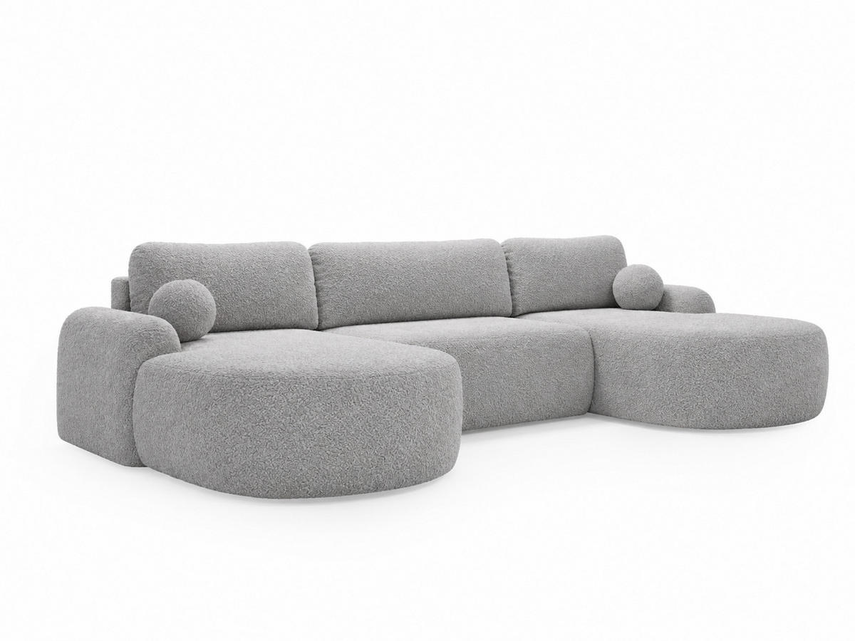 ECKSOFA Aurio U Bouclé-Stoff Grau - Schwarz/Grau, Kunststoff/Textil (347/177cm) - Graingold