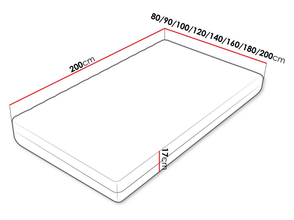 KOMFORTSCHAUMMATRATZE Uno 17 cm - Weiß, Textil (90/200cm) - MIRJAN24