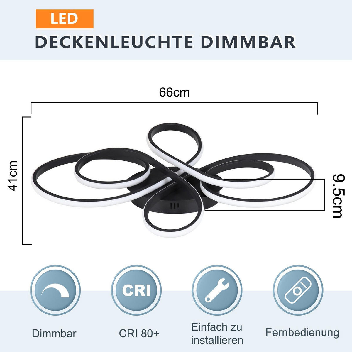 LED-DECKENLEUCHTE Falterstil 66/41/10 cm - Schwarz, Metall (66/41/10cm) - Nettlife