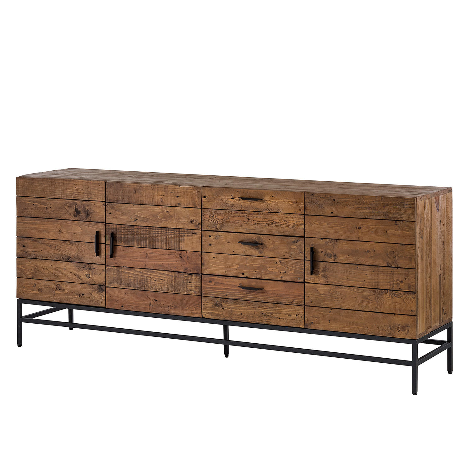 SIDEBOARD mit 3 Türen - Akazie massiv / Metall - Schwarz/Pinienfarben, Holz (200/80/45cm) - home24