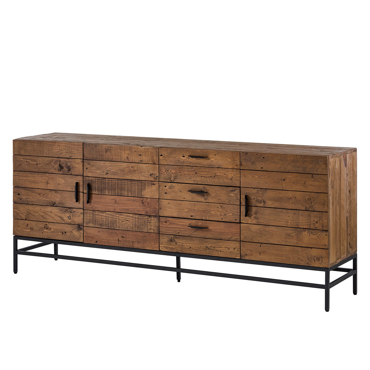 SIDEBOARD mit 3 Türen - Akazie massiv / Metall - Schwarz/Pinienfarben, Holz (200/80/45cm) - home24