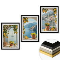 WANDBILDER 3er-Set - 40x60 cm Schwarzer Rahmen - Zitronenblumen aus der Küstenstadt - Schwarz, Kunststoff (40/60cm) - ArtPrintCave