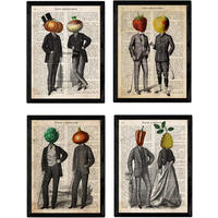 POSTER Set mit 4 Blättern Obst und Gemüse Modell 1 A4 Schwarzer Rahmen - Schwarz, Papier (29.7/3cm) - Nacnic