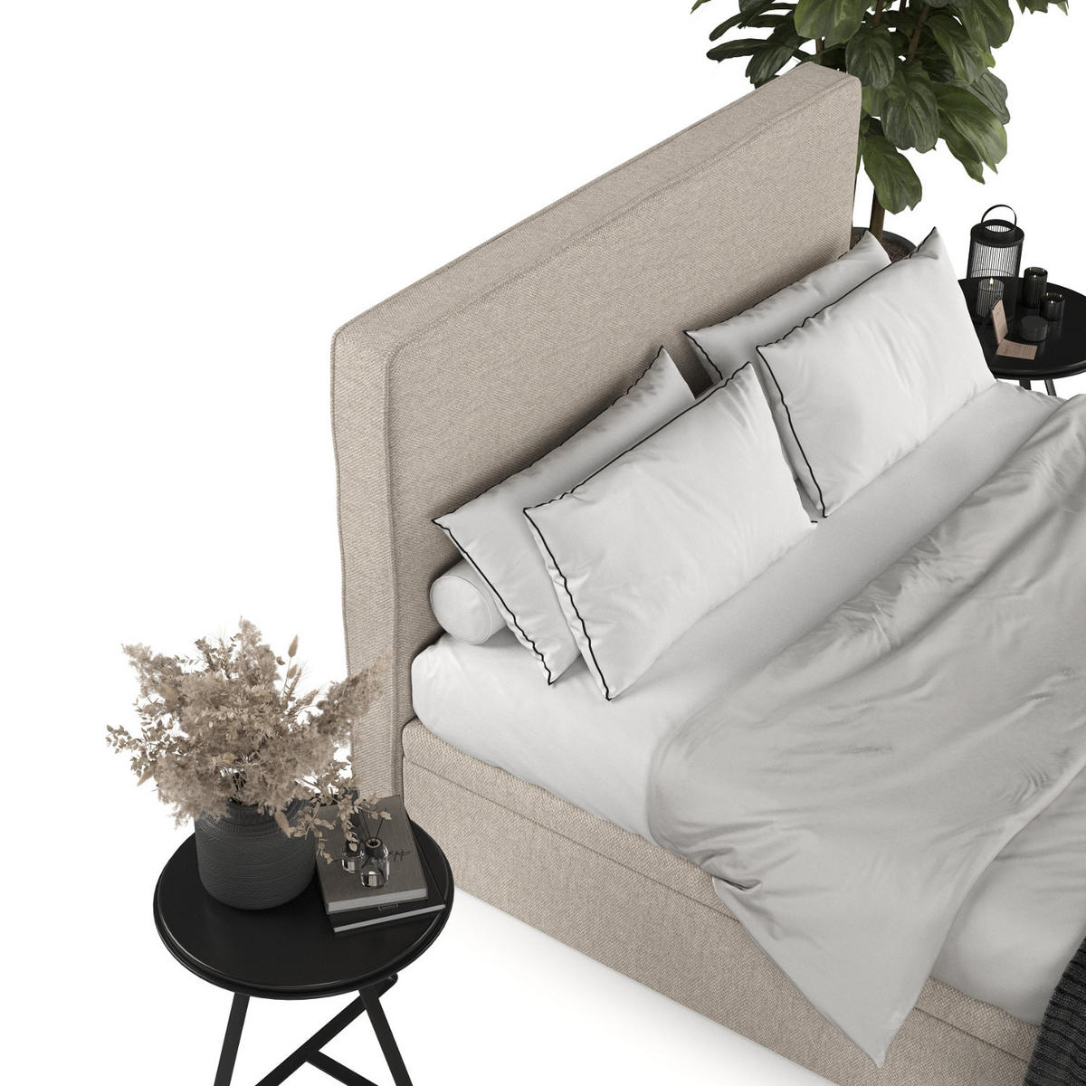 POLSTERBETT Hush mit Stauraum 140/200 cm Hellbeige im Megan Stoff - Sandfarben/Schwarz, Holz/Holzwerkstoff (140/200cm) - AltaBeds