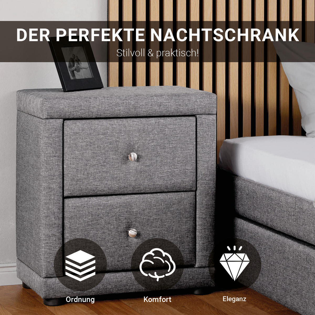 NACHTTISCH grau - Grau, Textil (47/54/29cm) - Homestyle4u