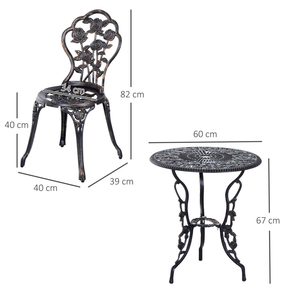 GARTENSETS aus Metall 60x60x67cm Bronze mit Schirmöffnung - Bronzefarben, Metall - Modfu