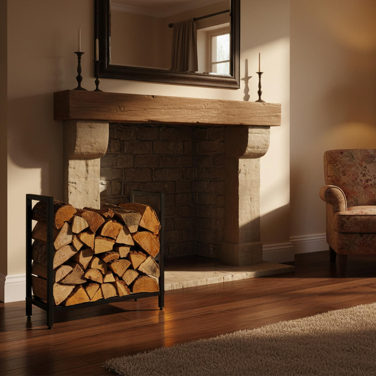 KAMINHOLZREGAL - Schwarz, Metall (65/62.5/30.5cm) - Relaxdays