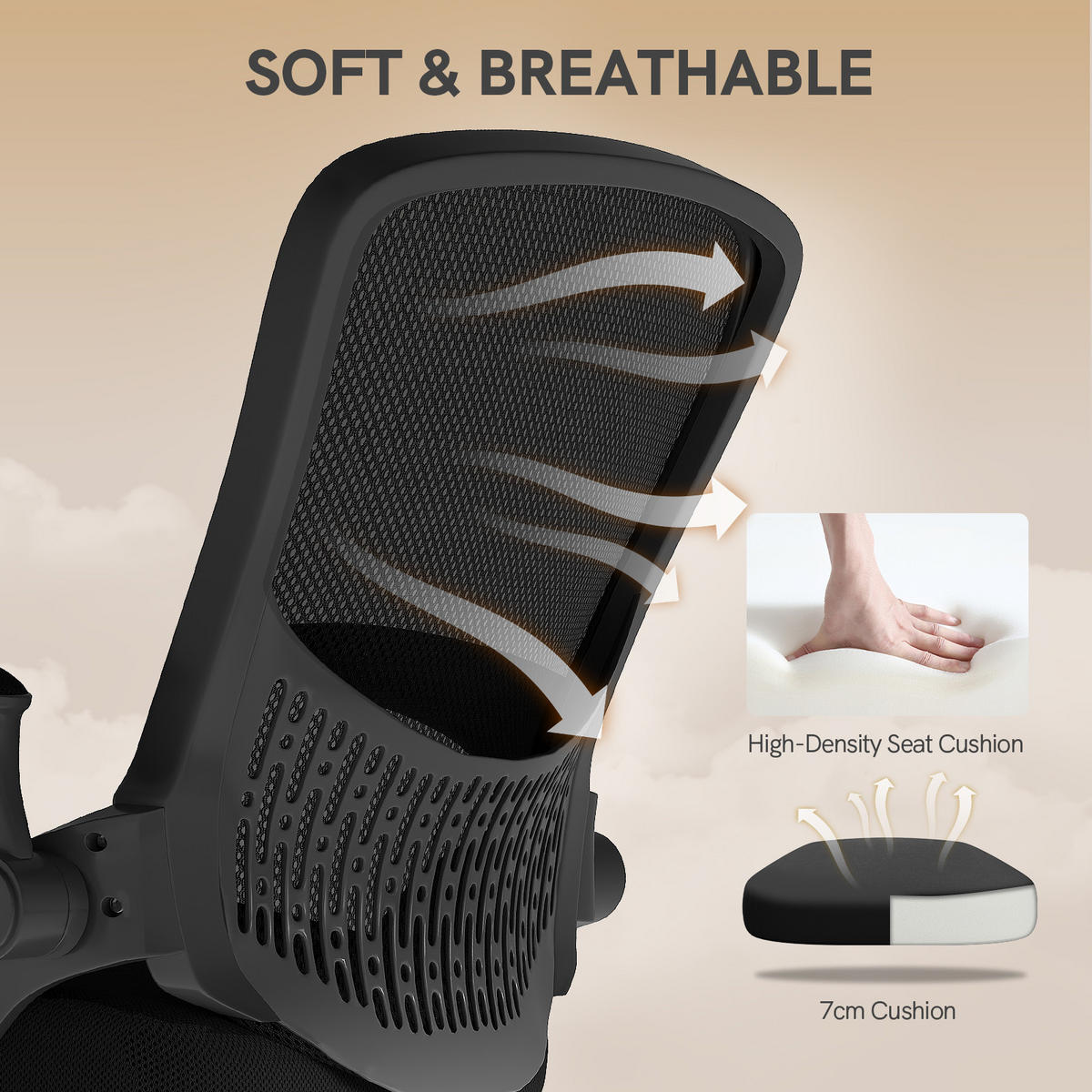 BÜROSTUHL Schwarz ergonomisch mit Aufbewahrung Mesh - Schwarz, Metall (26/51/51cm) - Rattrix