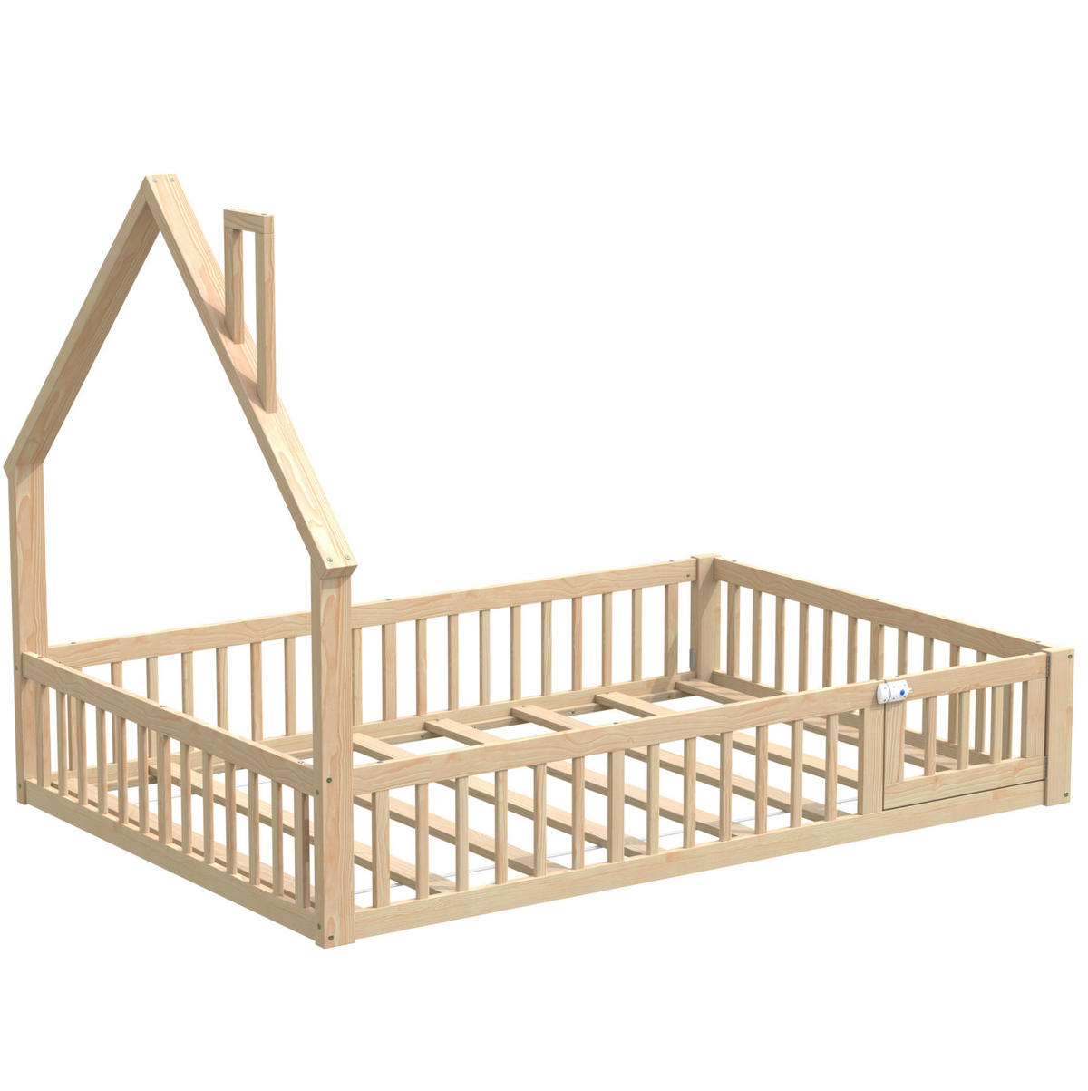 KINDERBETT 140/200 cm mit Lattenrost, Sicherheitsgitter und Schornsteinform aus Kiefernholz/MDF, Natur - Naturfarben, Holz (140/200cm) - Redom