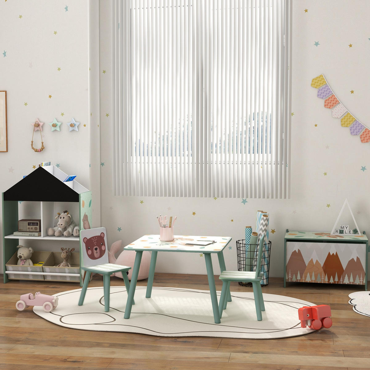 KINDERSITZGRUPPE DE-17551 2 Stühle mit Tiermotiven Grün - Grün, Holzwerkstoff (60/44/60cm) - ComfortXL