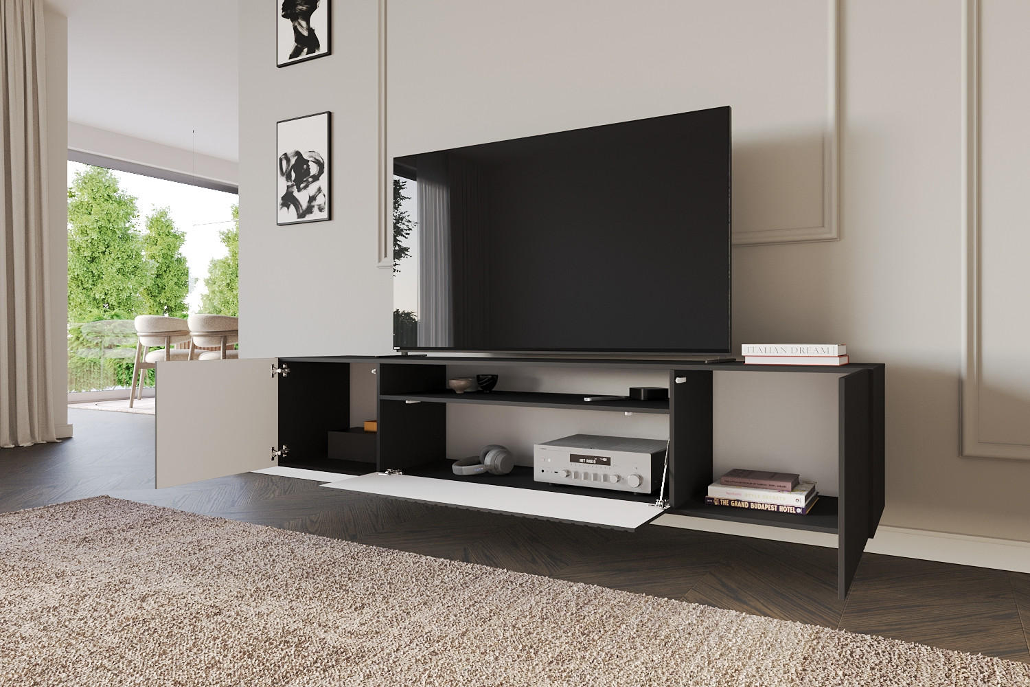 LOWBOARD KITO-W 200x40x41 cm - Schwarz - Schwarz, Holzwerkstoff (200/40/41cm) - ALTDECOR