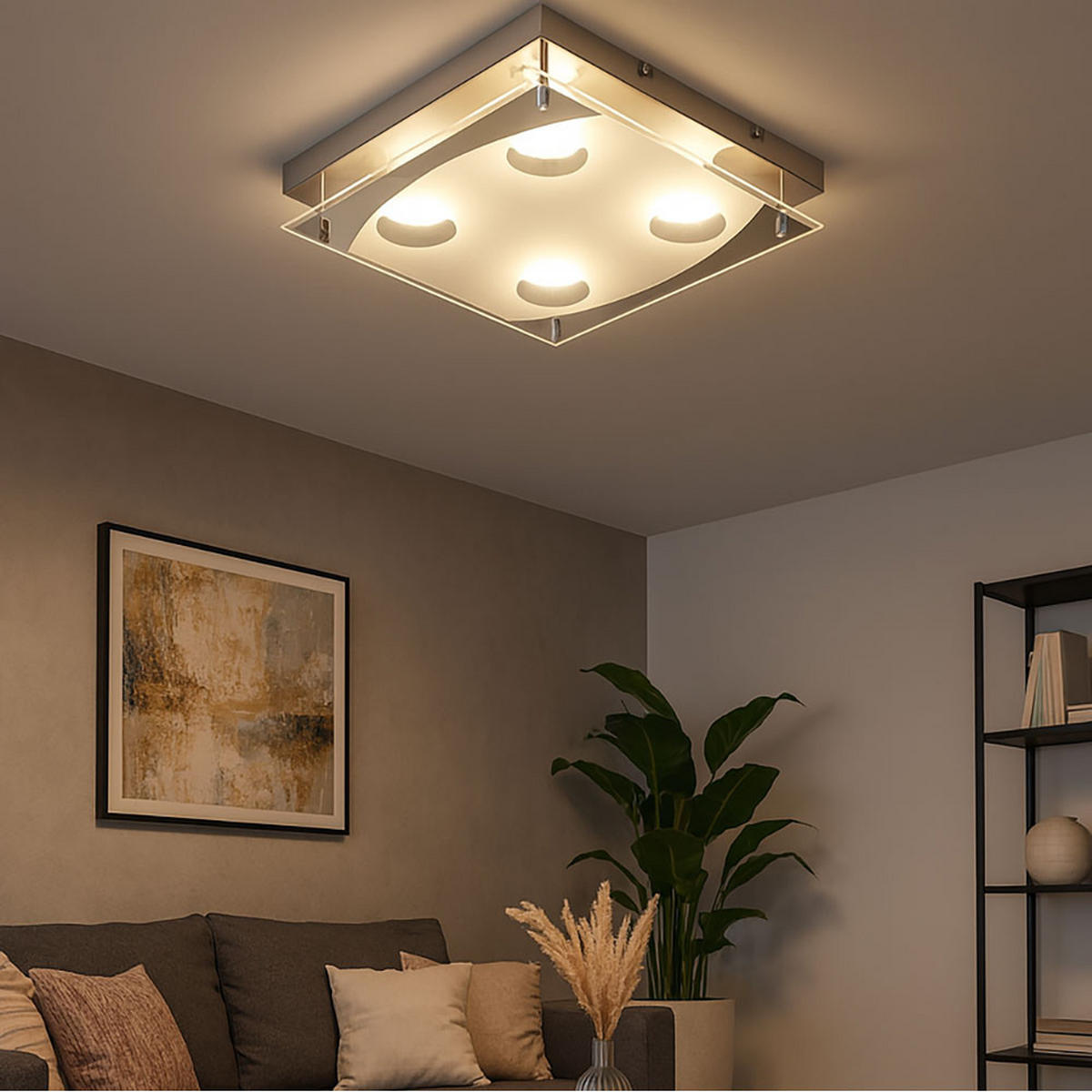 LED DECKENLEUCHTE Stahl Silber - Silberfarben, Glas (26/26/7.5cm) - Esto