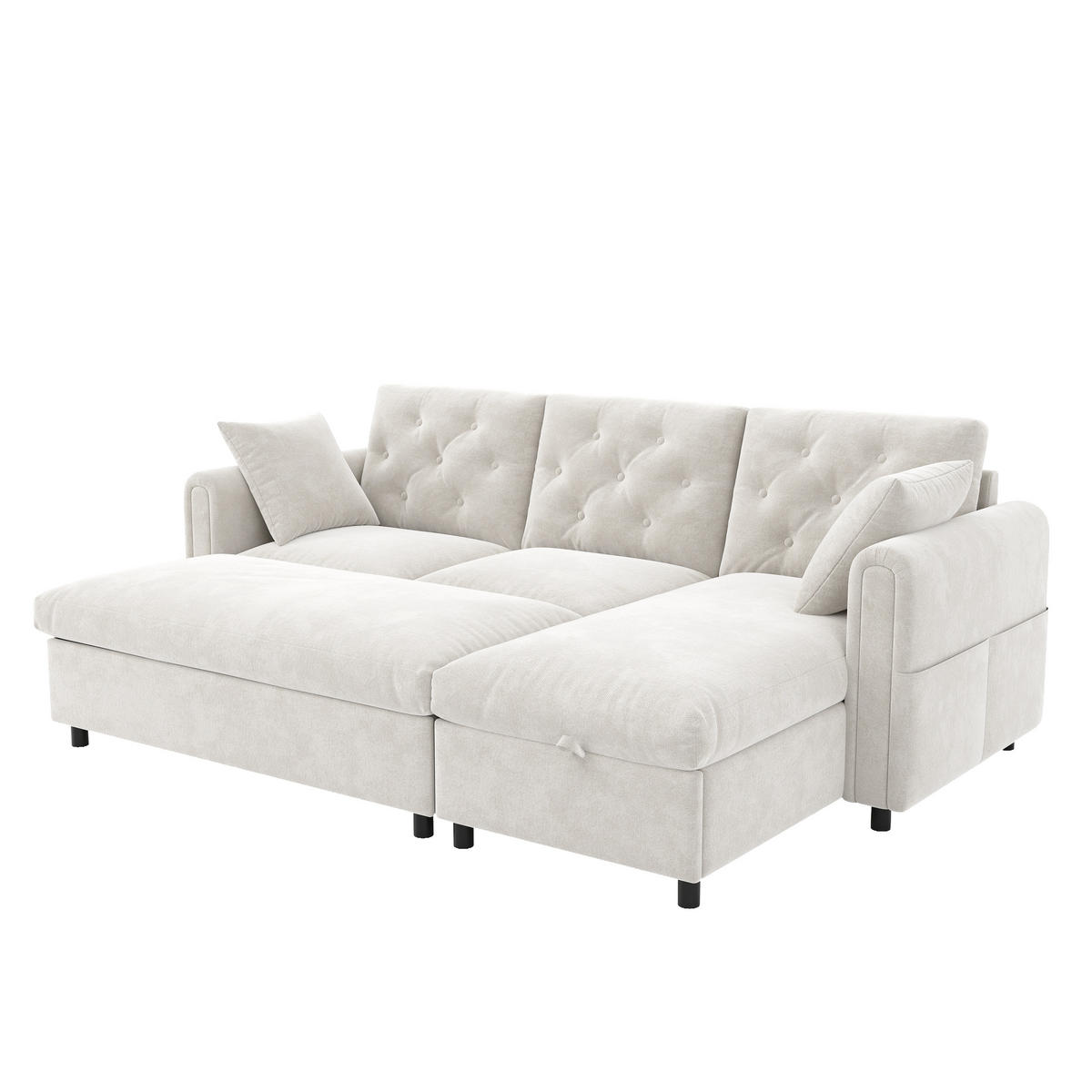 SOFA Baršun L Oblik s Tabureom 219x131x86 cm Bež - bež, tekstil (219/86/131cm) - FLIEKS