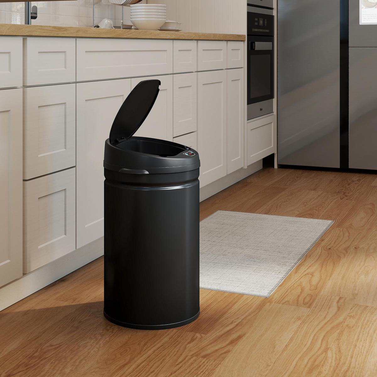 MÜLLEIMER mit Sensor 30L Edelstahl Automatischer Mülleimer mit Soft-Close-Deckel - Schwarz, Metall (30.5/51/32cm) - HOMCOM