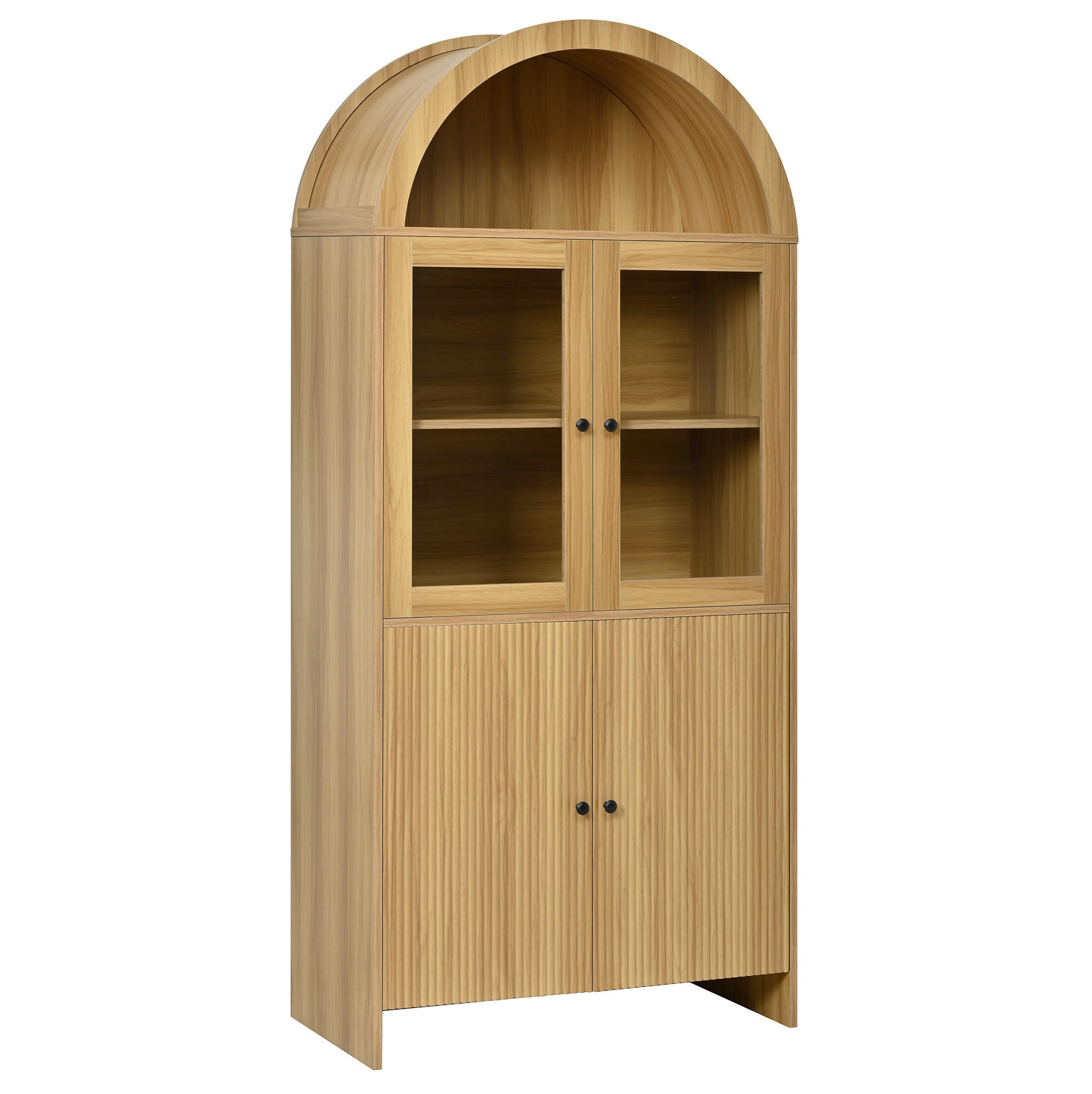 VITRINA od iverala 78x40x176 cm prirodna boja sa staklenim vratima, zatvorenim spremištem i valovitim frontama - prirodne boje, drvni materijal (78/176/40cm) - Modfu