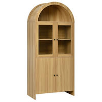 VITRINA od iverala 78x40x176 cm prirodna boja sa staklenim vratima, zatvorenim spremištem i valovitim frontama - prirodne boje, drvni materijal (78/176/40cm) - Modfu