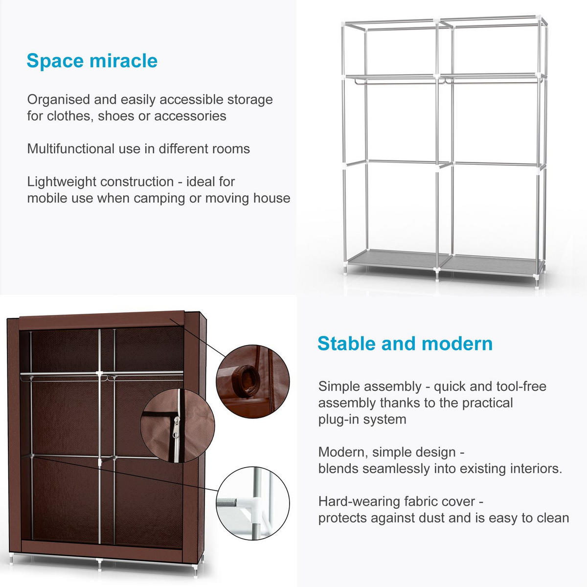 FALTSCHRANK - Braun, Textil (45/170/108cm) - Intirilife