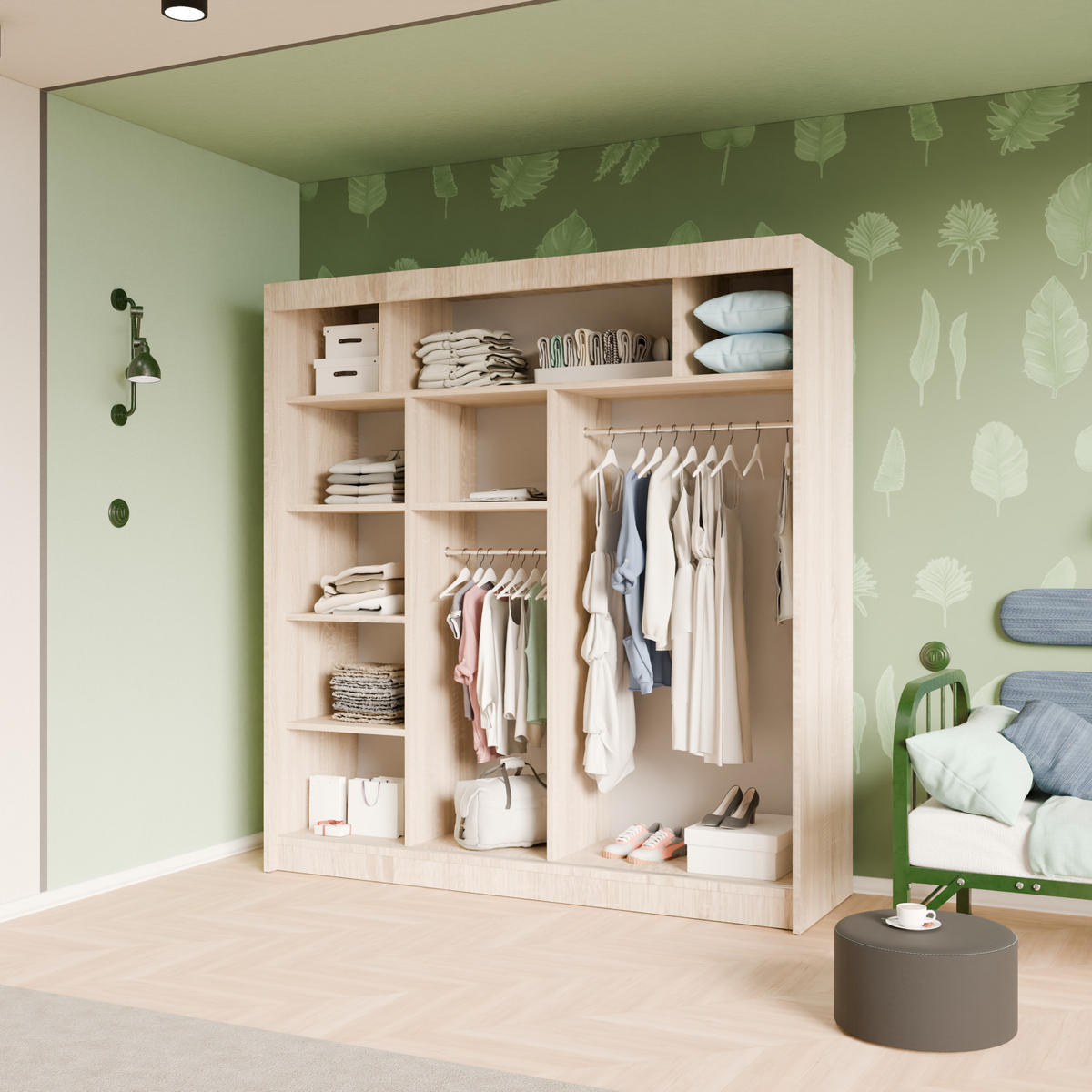 SCHIEBETÜRENSCHRANK BERGA - Sonoma Eiche, Holzwerkstoff (200/215/61cm) - Meblini