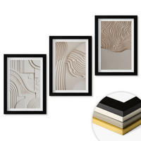 WANDBILDER 3er-Set - 20x30 cm Schwarzer Rahmen - Abstrakte Muster beige weiß - Schwarz, Kunststoff (20/30cm) - ArtPrintCave