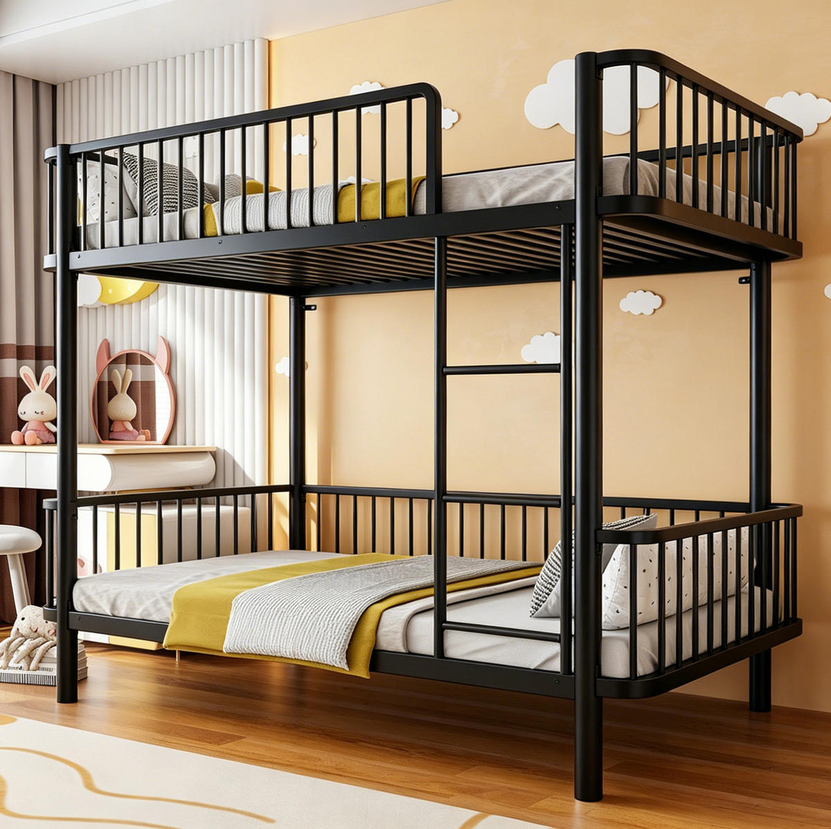 ETAGENBETT aus Metall 90x200 cm Schwarz mit Sicherheitsgeländern - Schwarz, Metall (90/200cm) - Modfu