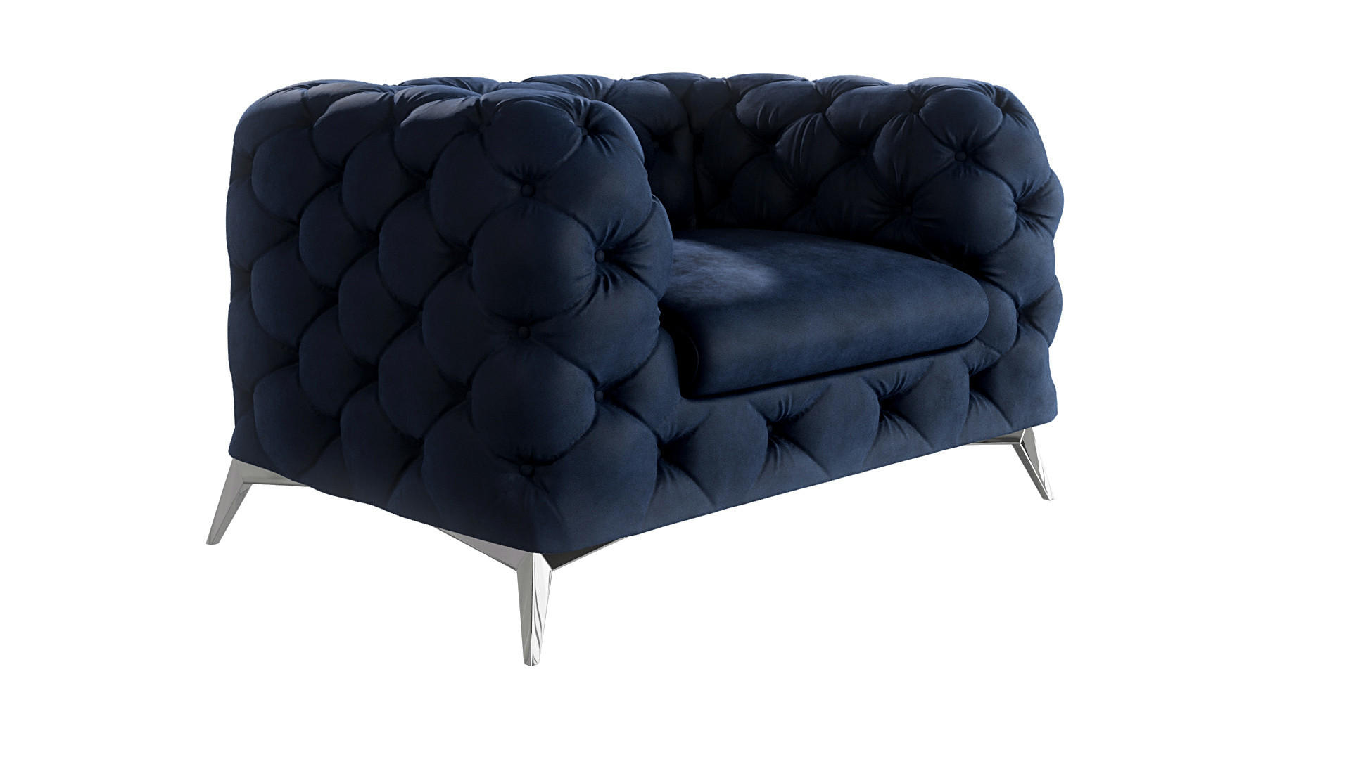 CHESTERFIELD-SESSEL Laura Marineblau Samt - Silberfarben/Dunkelblau, Holz/Textil (125/75/100cm) - S-Style Möbel