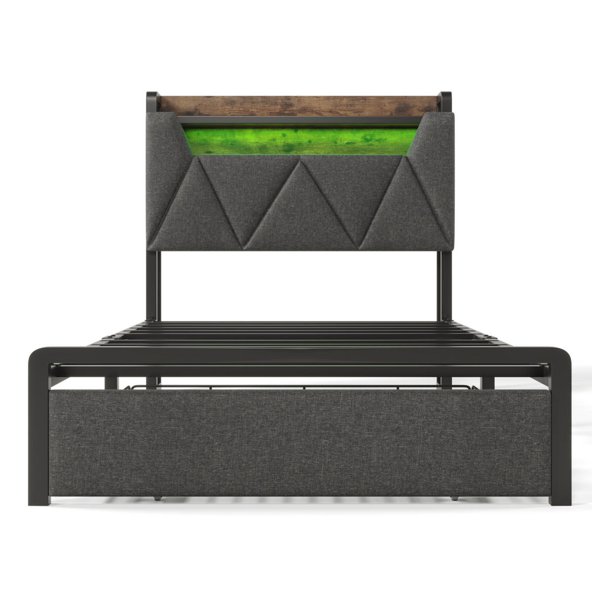 MULTIFUNKTIONSBETT 90/200 cm Grau mit Stauraum-Kopfteil und LED-Beleuchtung mit Matratze - Grau, Textil (90/200cm) - OKWISH