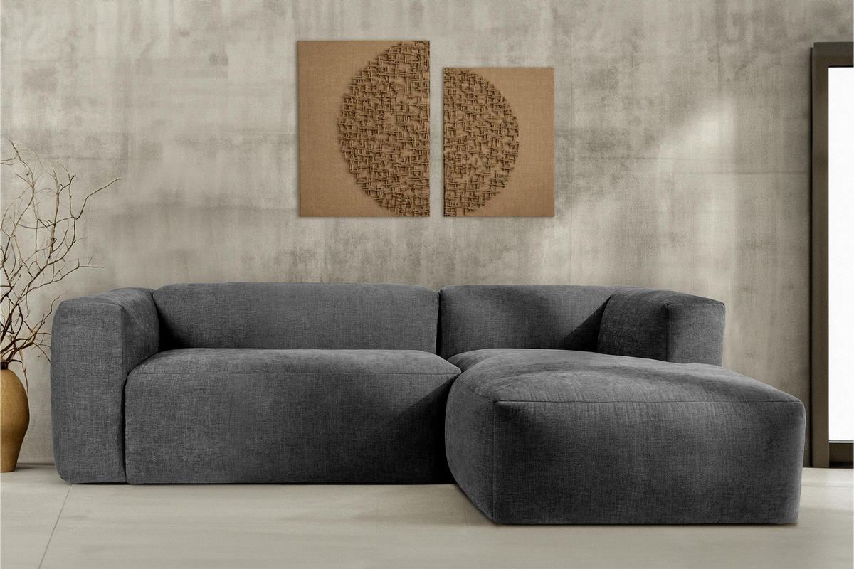 ECKMODULSOFA-RECHTS BUFFO 3/4 Sitzer mit extrem weicher Sitzfläche, Gewebestoff, aschfahl - Grau, Textil (237/180cm) - KONSIMO®