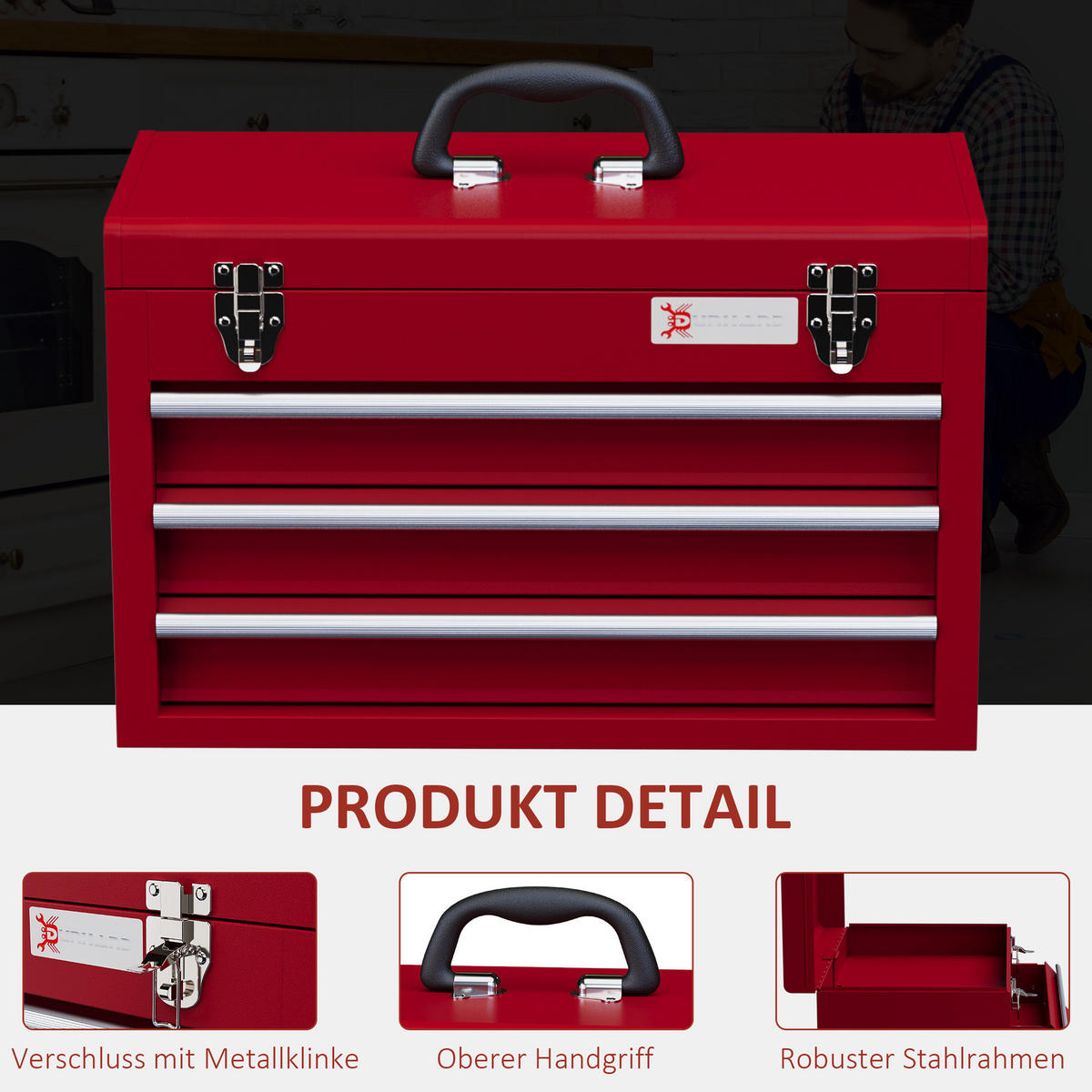 WERKZEUGKOFFER - Rot, Metall (22/32/51cm) - DURHAND