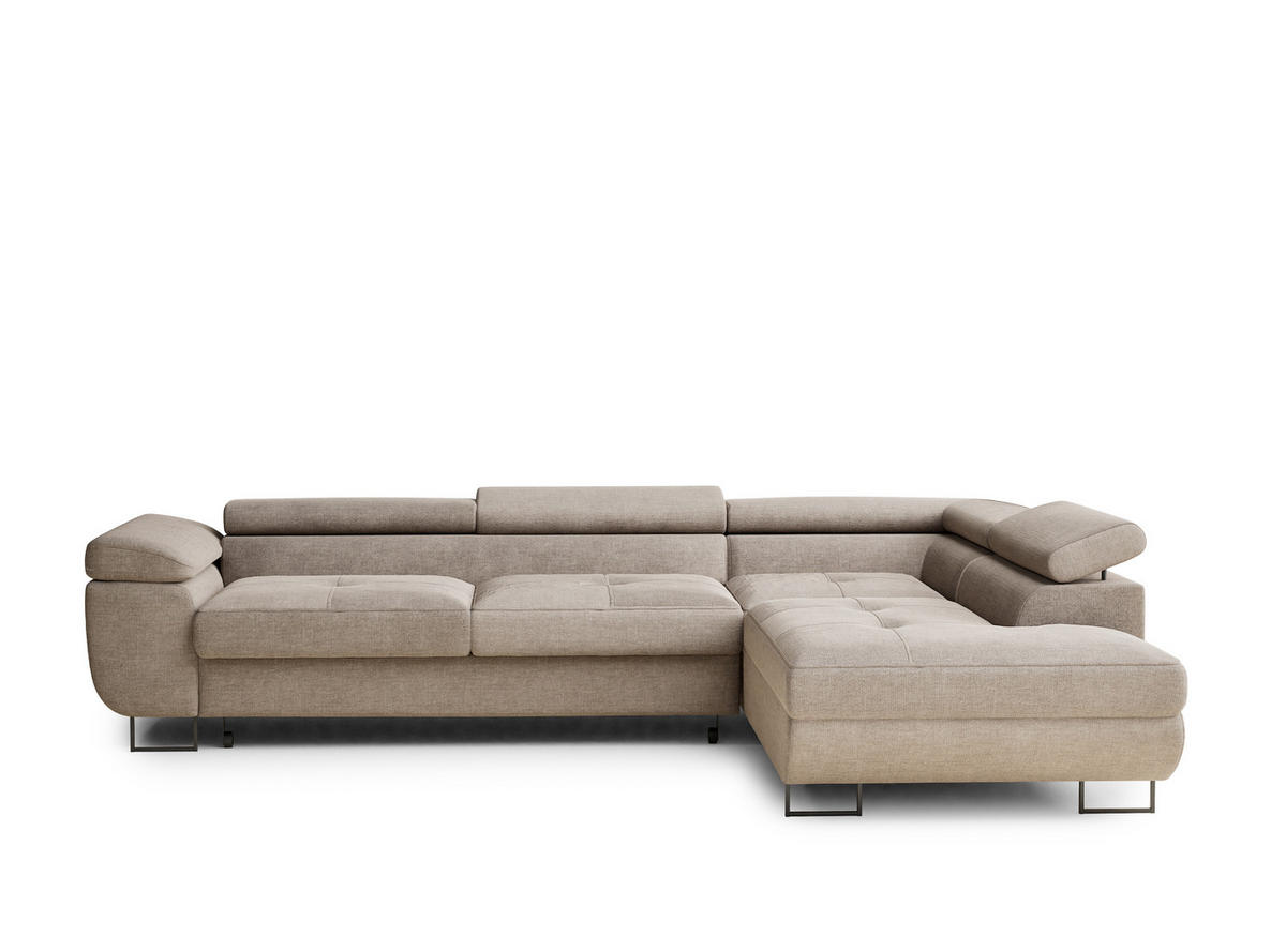 ECKSOFA Concord Grau braun Chenille-Stoff - Rechts Seite - Graubraun/Schwarz, Holz/Holzwerkstoff (277/203cm) - Maison de Reve