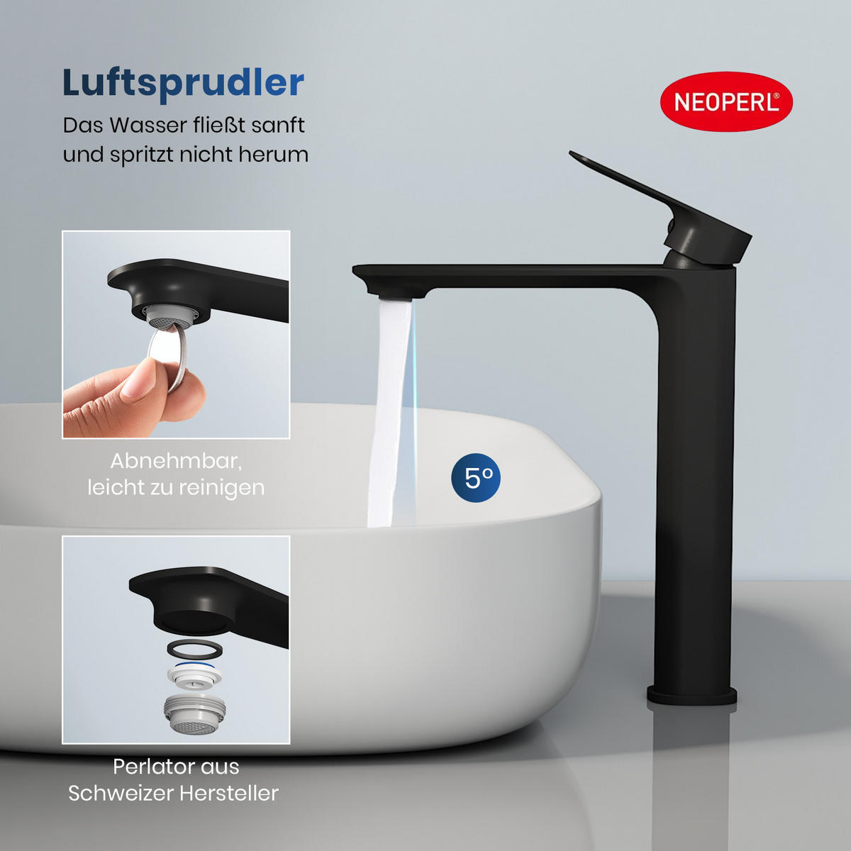 WASCHTISCHARMATUR aus 4MS-Messing Schwarz 21,5 cm - Schwarz, Metall (21.5/4.9/26.9cm) - EMKE