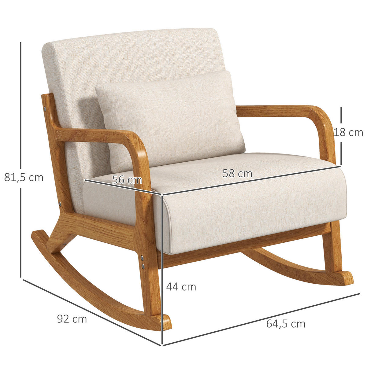 SCHWINGSTUHL mit Armlehnen und Holzgestell in Cremeweiß 64,5/92/81,5 cm - Creme, Holz (92/81.5/64.5cm) - BEAOK