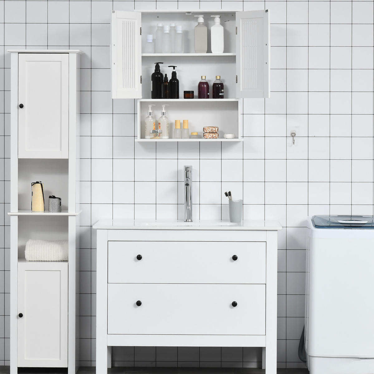 HÄNGESCHRANK DE-15906 mit 2 Türen & verstellbarem Einlegeboden Weiß - Weiß, Holzwerkstoff (20/70/60cm) - ComfortXL