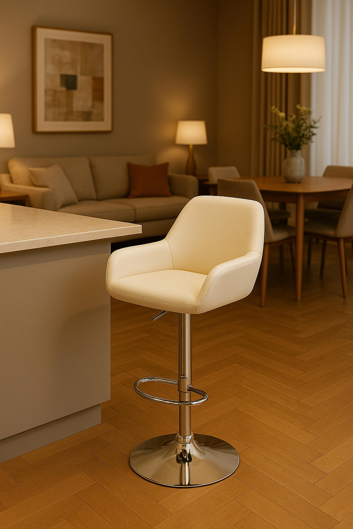 BARHOCKER 2er Set Prag Kunstleder chrom creme - Chromfarben/Creme, Kunststoff/Metall (51/109/52cm) - TPFLiving
