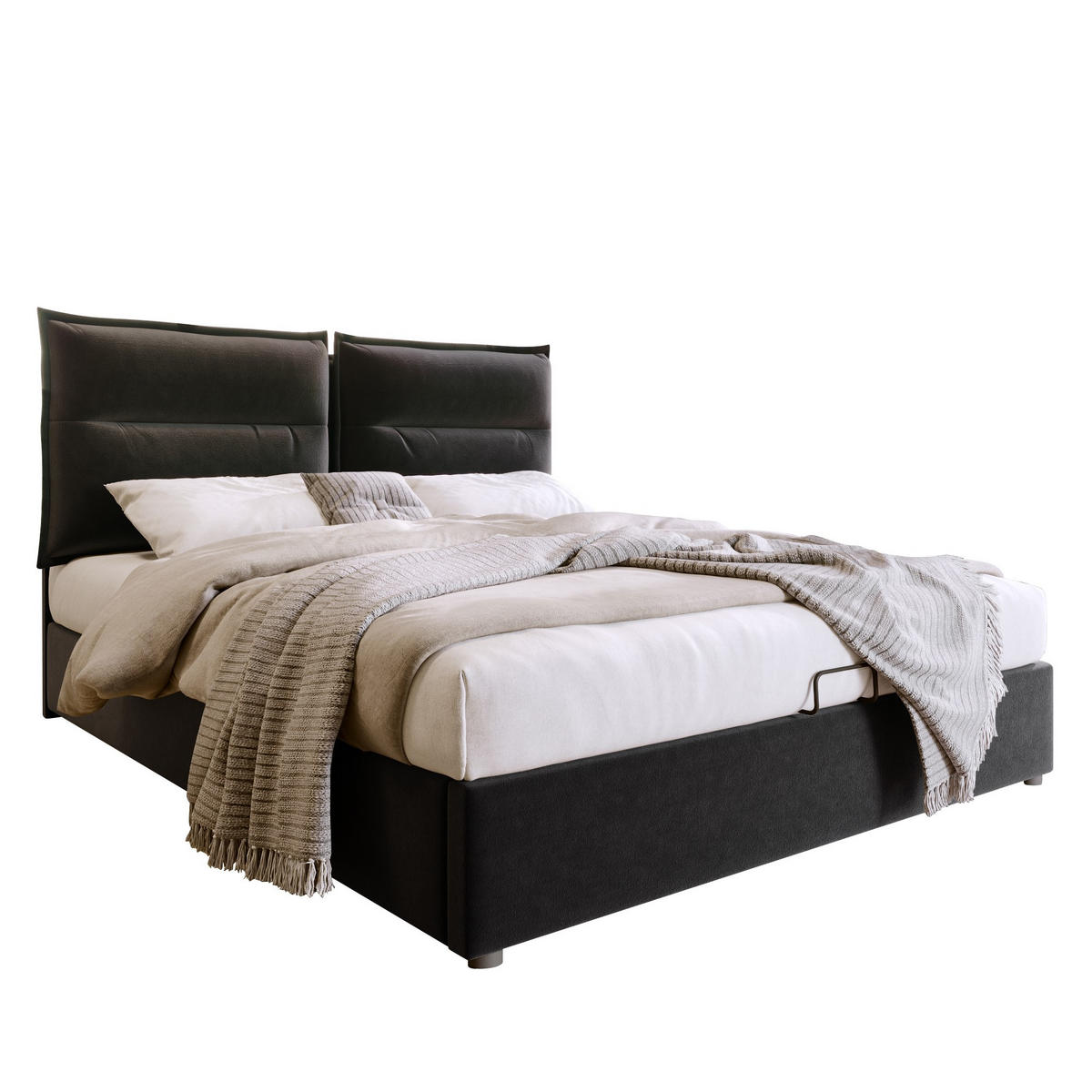 POLSTERBETT 140/200 cm Schwarz mit Stauraum und höhenverstellbarem Kopfteil - Schwarz, Textil (140/200cm) - OKWISH
