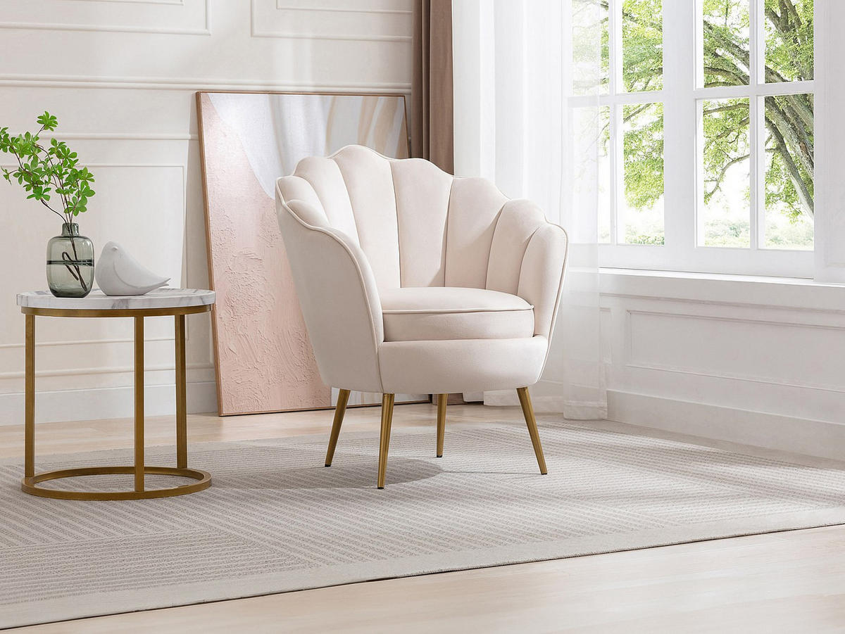 MUSCHELSESSEL - Samt - Beige - LALEA - Beige, Textil (76/88/73cm) - Vente-Unique