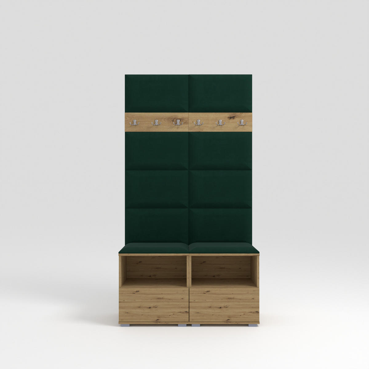 GARDEROBEN-SET Nela III mit gepolsterten Paneelen 100/187/40 - Dunkelgrün/Silberfarben, Holzwerkstoff/Kunststoff (100/187/40cm)