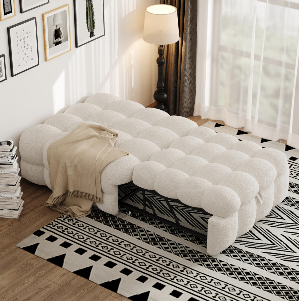 SCHLAFSOFA aus Teddy-Samtstoff 183x76x42 cm Beige mit Schlaffunktion - Rosa, Textil (70/180cm) - IVMEU