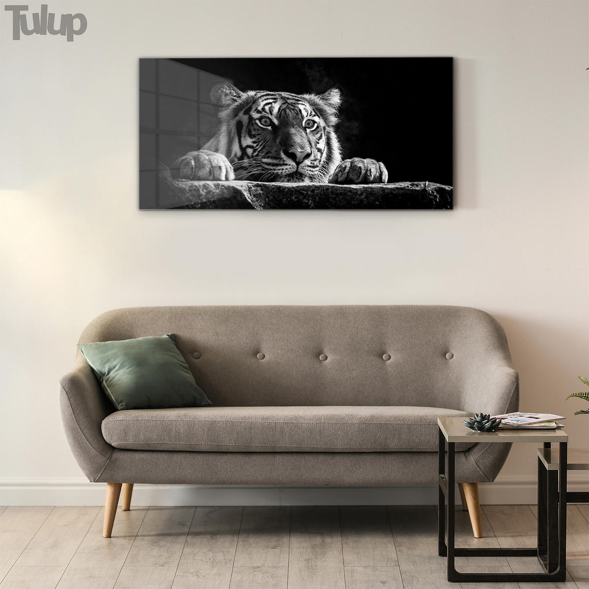 GLASBILD 120x60 cm Wildes Tier - Hellgrau/Schwarz, Glas (120/60cm) - TULUP