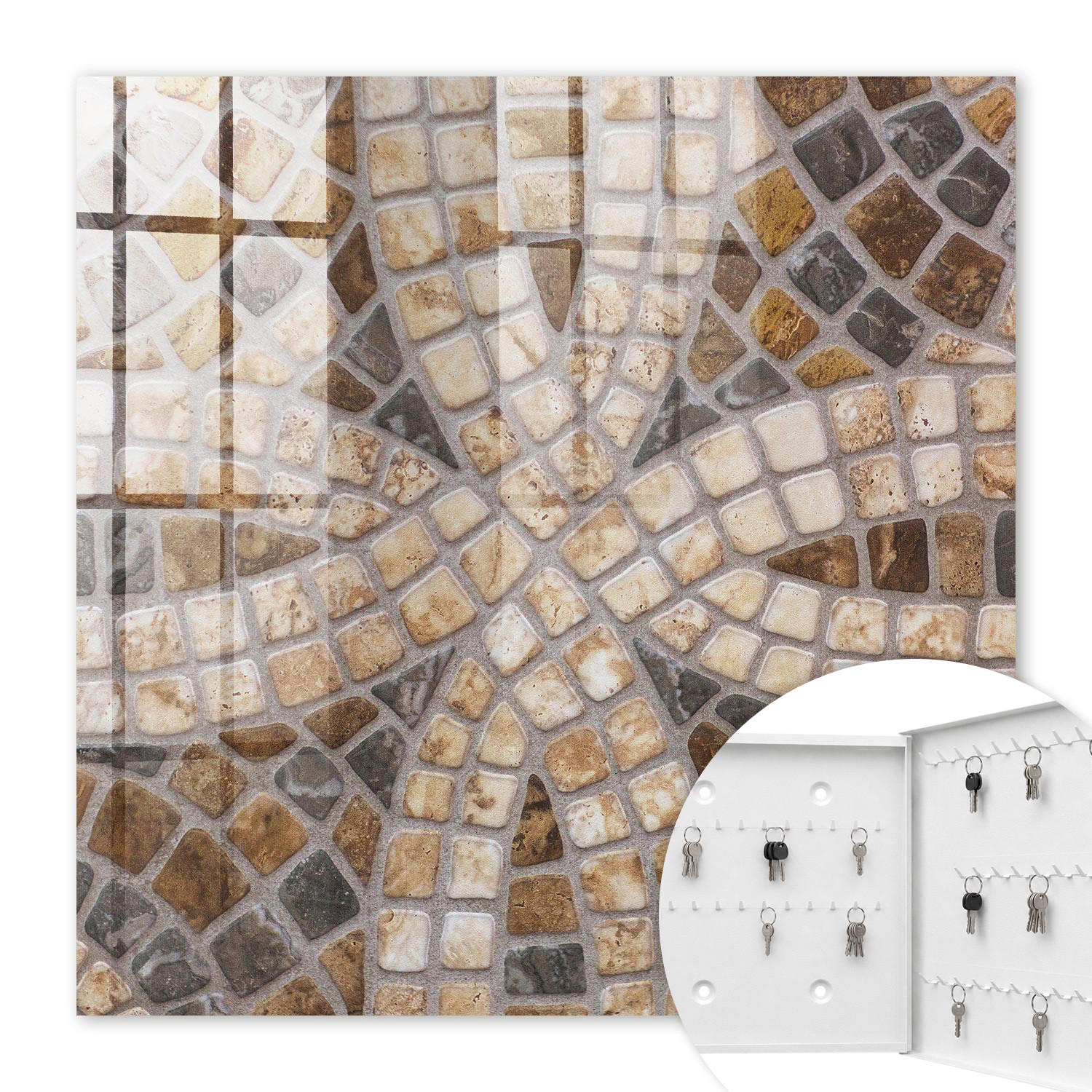 SCHLÜSSELBOX Weiß 30x30 cm – Türöffnung nach rechts - Stilvolles Mosaik - Braun, Metall (30/30/5cm) - TULUP