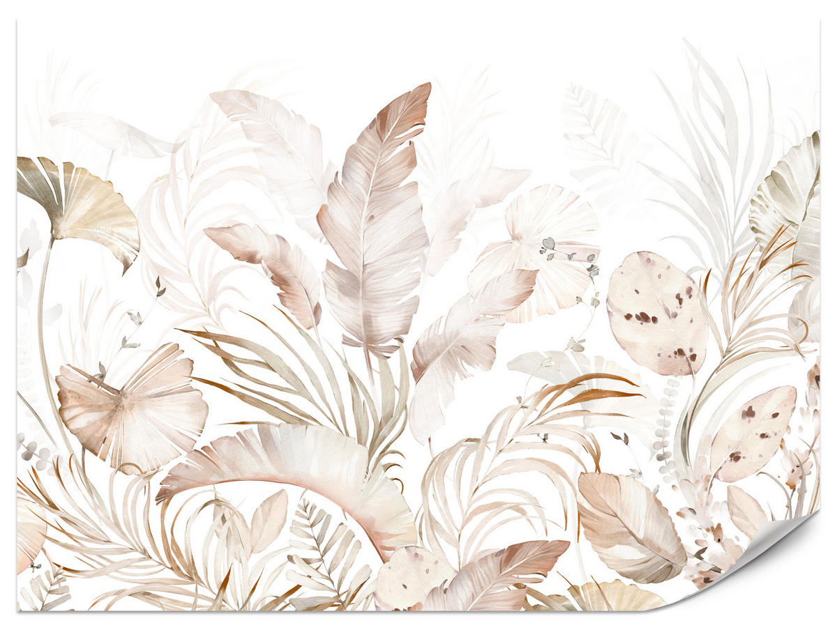 FOTOTAPETE für Esszimmer Beige Palmenblätter Tropisch Boho 250x175 - Beige/Orange, Papier (250/175cm) - Muralo