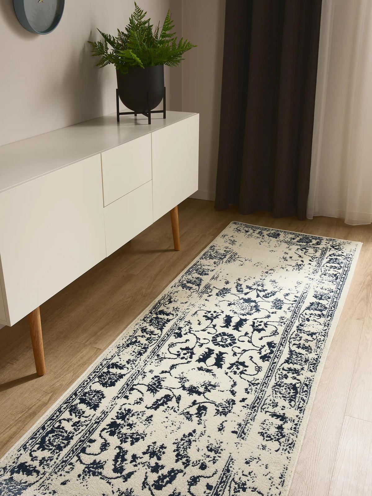 VINTAGE-LÄUFER Suki 80/240 cm - Blau/Creme, Kunststoff (80/240cm) - benuta